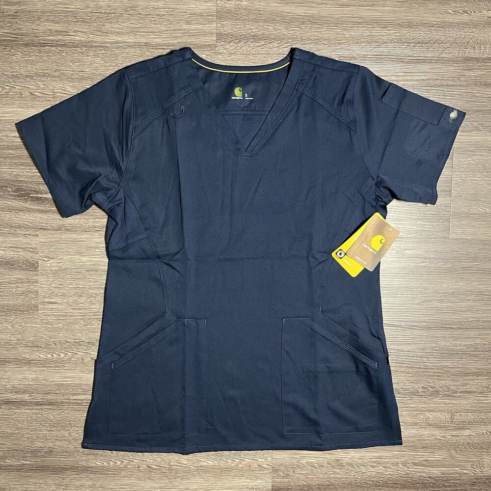 Carhartt Force Liberty Scrub Top Shirt Womens Small Navy C12106 Short Sleeve NWT